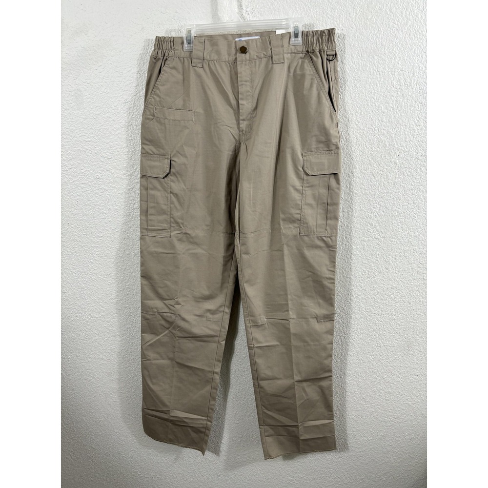 Galls Tac Force Tactical Pants‎ Mens 36 Khaki Ripstop Elastic Waist Unhemmed